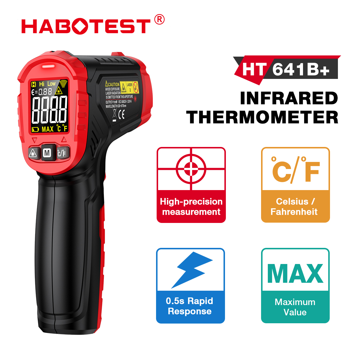 Soap Making Thermometer - HABOTEST HT641 เครื่องวัดอุณหภูมิอินฟราเรดแบบไม่สัมผัสเลเซอร์เครื่องวัดอุณหภูมิเลเซอร์ IR พื้นผิวเครื่องมือสําหรับเตาอบพิซซ่าเนื้อ Griddle