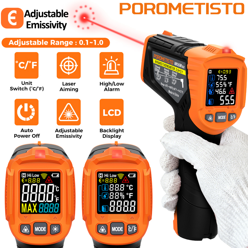 Soap Making Thermometer - -50~380C เครื่องวัดอุณหภูมิอินฟราเรด -50~800C เครื่องวัดความชื้นอุณหภูมิแบบดิจิตอลระดับมืออาชีพ เครื่องวัดอุณหภูมิแบบเลเซอร์แบบไม่สัมผัส ไพโรมิเตอร์